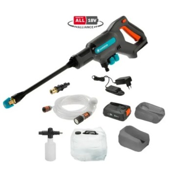 Augstspiediena mazgātājs Gardena 18 V AquaClean 24/18 V P4A Premium, 24 Bar, ar piederumiem, 1 x 2,5 Ah akumulators, lādētājs 14800-31