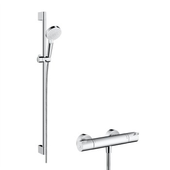 Душевая система Hansgrohe Crometta Vario с термостатом Ecostat 1001 CL, 2 режима потока, белый/хром 27813400
