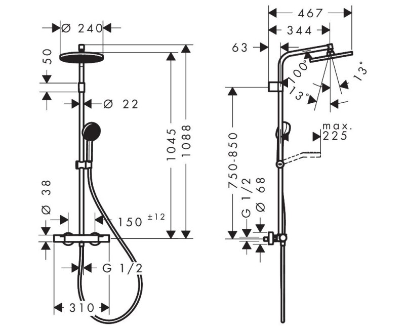 Dušas komplekts Hansgrohe Activera S D 24 cm, 2 plūsmas veidi, EcoSmart, matēti melns 28078670
