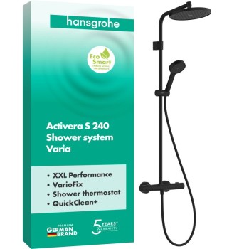 Душевой набор Hansgrohe Activera SD 24 см, 2 режима струи, EcoSmart, матовый чёрный 28078670