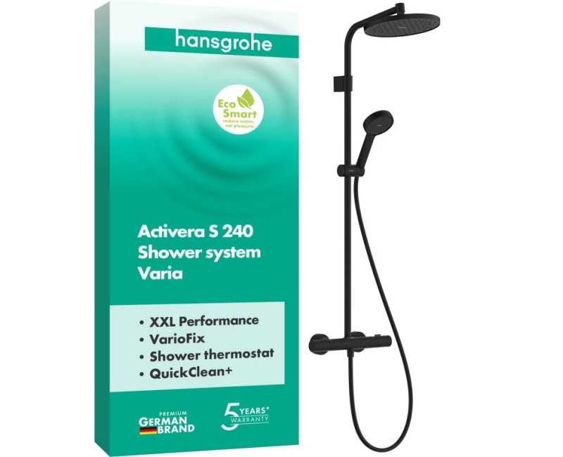 Dušas komplekts Hansgrohe Activera S D 24 cm, 2 plūsmas veidi, EcoSmart, matēti melns 28078670
