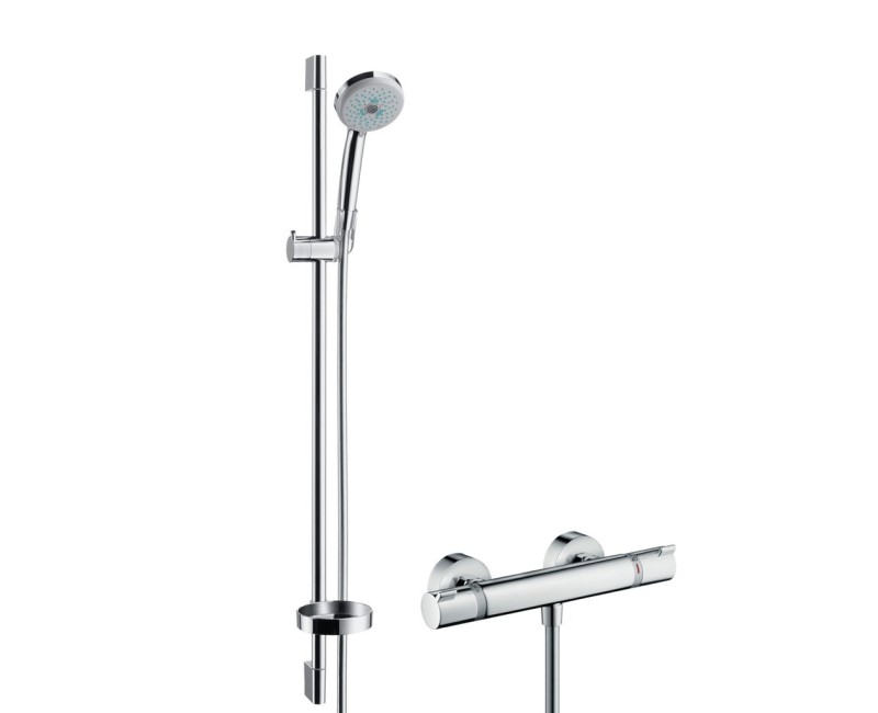 Dušo komplektas Hansgrohe Croma 100 su termostatu, 3 srovės, 90 cm stovas, chromas 27085000