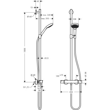 Душевая система Hansgrohe Croma Select E SemiPipe Multi с термостатом, белый/хром 27248400