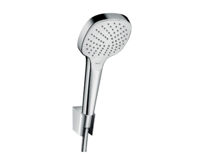 Dušo komplektas Hansgrohe Croma Select E rankinė dušo galva, laikiklis ir 1,60 m ilgio žarna, balta/nikeliuota 26413400