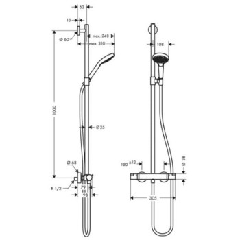 Душевая система Hansgrohe Croma Select S SemiPipe Multi с термостатом, белый/хром 27247400