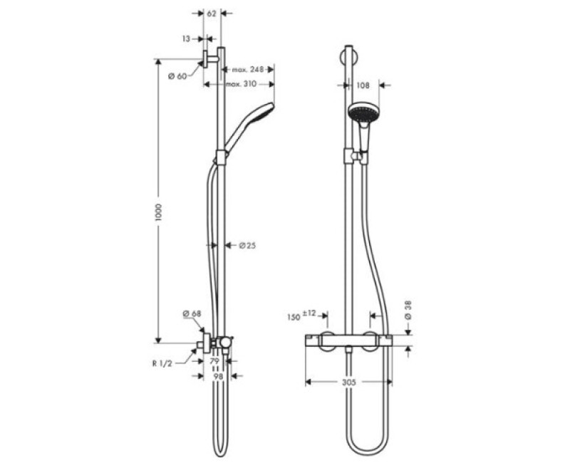 Душевая система Hansgrohe Croma Select S SemiPipe Multi с термостатом, белый/хром 27247400