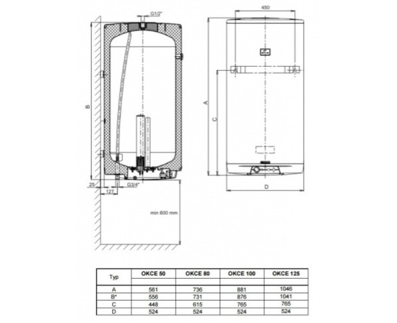 Elektrinis vandens šildytuvas (Boileris) DRAŽICE OKCE 160 vertikalus