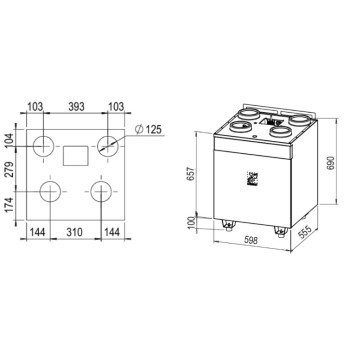 Rekuperators AIROBOT-V3-PRO-ERV 309 m3/h 86 l/s ar mitruma atgūšanu (Montāža pie sienas)  Melns