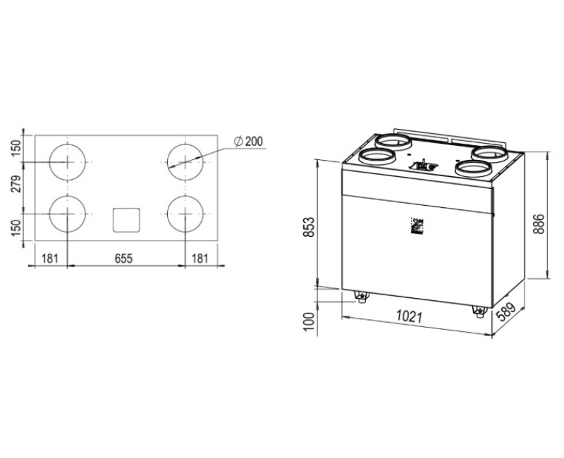 Rekuperators AIROBOT-V8-PRO-ERV Up to 750 m3/h 208 l/s ar mitruma atgūšanu (Montāža pie sienas)  Melns