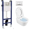 Комплект для унитаза Sanindusa Sanfix с рамой и унитазом Urb.y 48 Rimfree с крышкой SoftClose и Матовый хром кнопкой