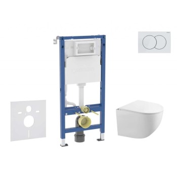 Tualetes poda komplekts Geberit Duofix rāmis ar podu Kielle Gaia Rimless, SoftClose vāku, baltu pogu Delta01