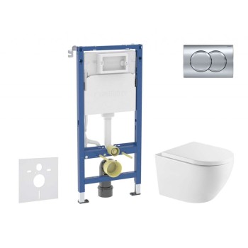 Tualetes poda komplekts Geberit Duofix rāmis ar podu Kielle Oudee Rimless, SoftClose vāku, Hromētu pogu Delta01