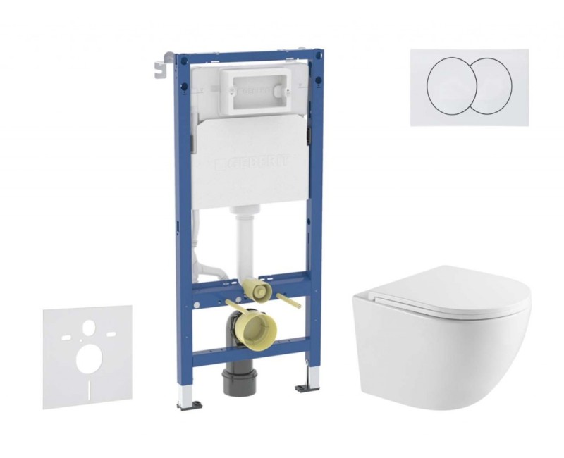 Tualetes poda komplekts Geberit Duofix rāmis ar podu Kielle Oudee Rimless, SoftClose vāku, baltu pogu Delta