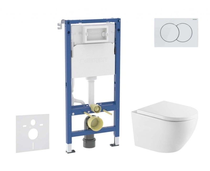 Tualetes poda komplekts Geberit Duofix rāmis ar podu Kielle Oudee Rimless, SoftClose vāku, baltu pogu Delta01