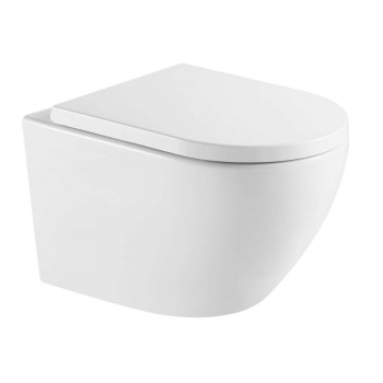 Tualetes poda komplekts Geberit Duofix rāmis ar podu Kielle Oudee Rimless, SoftClose vāku, baltu pogu Delta01