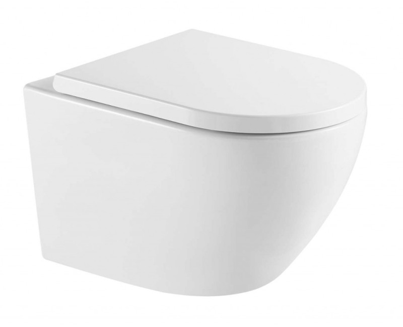 Tualetes poda komplekts Geberit Duofix rāmis ar podu Kielle Oudee Rimless, SoftClose vāku, baltu pogu Delta01