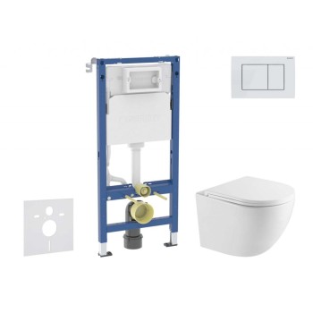 Tualetes poda komplekts Geberit Duofix rāmis ar podu Kielle Oudee Rimless, SoftClose vāku, baltu pogu Delta30