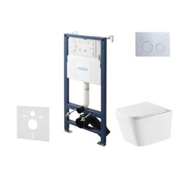 Tualetes poda komplekts Kielle Genesis Rāmis ar Klielle Arkas I Rimless+ podu, SoftClose vāku un Gemini New II Hromētu Pogu 30528SS77