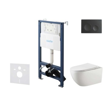 Tualetes poda komplekts Kielle Genesis Rāmis ar Klielle Gaia Rimless podu, SoftClose vāku un Gemini New I Melnu Matētu pogu 30528SS12