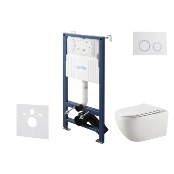 Tualetes poda komplekts Kielle Genesis Rāmis ar Klielle Gaia Rimless podu, SoftClose vāku un Gemini New II Hromētu/Baltu pogu 30528SS13