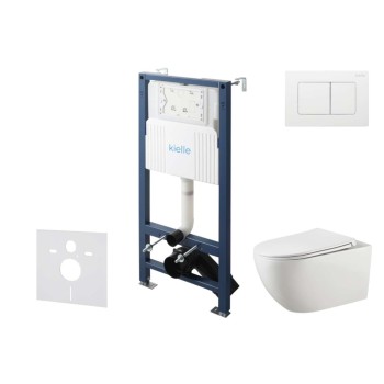 Tualetes poda komplekts Kielle Genesis Rāmis ar Klielle Gaia Rimless podu, SoftClose vāku un Gemini New II Hromētu/Baltu pogu 30528SS16