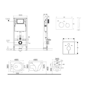 Tualetes poda komplekts Kielle Genesis Rāmis ar Klielle Gaia Rimless podu, SoftClose vāku un Gemini New II Hromētu/Baltu pogu 30528SS85
