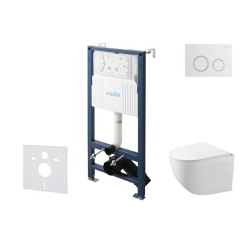 Tualetes poda komplekts Kielle Genesis Rāmis ar Klielle Gaia Rimless podu, SoftClose vāku un Gemini New II Hromētu/Baltu pogu 30528SS85