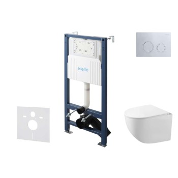 Tualetes poda komplekts Kielle Genesis Rāmis ar Klielle Gaia Rimless podu, SoftClose vāku un Gemini New II Hromētu pogu 30528SS86