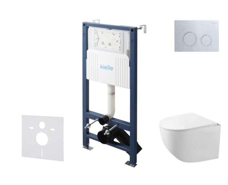 Tualetes poda komplekts Kielle Genesis Rāmis ar Klielle Gaia Rimless podu, SoftClose vāku un Gemini New II Hromētu pogu 30528SS86