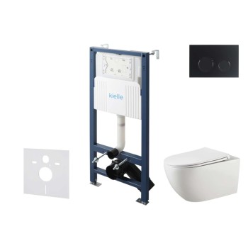Tualetes poda komplekts Kielle Genesis Rāmis ar Klielle Gaia Rimless podu, SoftClose vāku un Gemini New II Melnu Matētu pogu 30528SS15