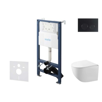 Tualetes poda komplekts Kielle Genesis Rāmis ar Klielle Gaia Rimless podu, SoftClose vāku un Gemini New II Melnu Matētu pogu 30528SS87