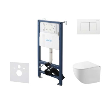 Tualetes poda komplekts Kielle Genesis Rāmis ar Klielle Gaia Rimless podu, SoftClose vāku un Gemini New III Baltu pogu 30528SS88