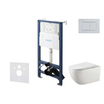 Tualetes poda komplekts Kielle Genesis Rāmis ar Klielle Gaia Rimless podu, SoftClose vāku un Gemini New III Hromētu pogu 30528SS17