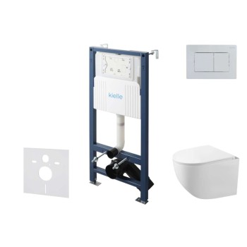 Tualetes poda komplekts Kielle Genesis Rāmis ar Klielle Gaia Rimless podu, SoftClose vāku un Gemini New III Hromētu pogu 30528SS89