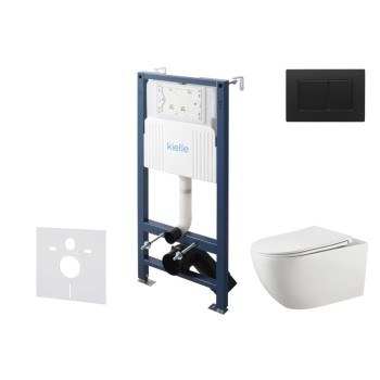 Tualetes poda komplekts Kielle Genesis Rāmis ar Klielle Gaia Rimless podu, SoftClose vāku un Gemini New III Melnu Matētu pogu 30528SS18