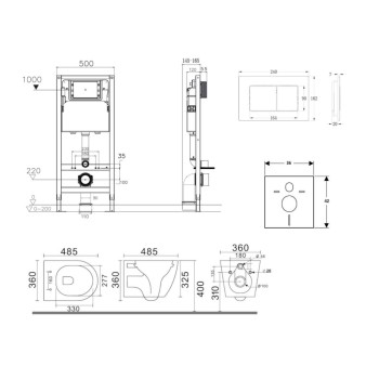 Tualetes poda komplekts Kielle Genesis Rāmis ar Klielle Gaia Rimless podu, SoftClose vāku un Gemini New III Melnu Matētu pogu 30528SS90