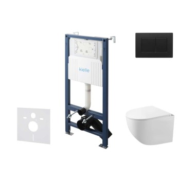 Tualetes poda komplekts Kielle Genesis Rāmis ar Klielle Gaia Rimless podu, SoftClose vāku un Gemini New III Melnu Matētu pogu 30528SS90