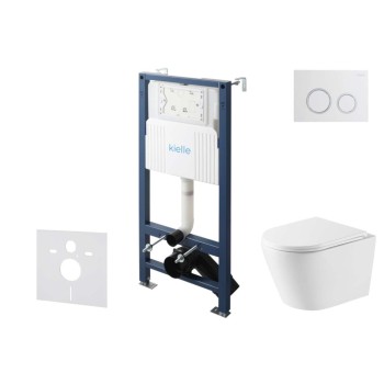 Tualetes poda komplekts Kielle Genesis Rāmis ar Klielle Nefia Vortex Rimless podu, SoftClose vāku un Gemini New II Hromētu/Baltu pogu 30528SS49