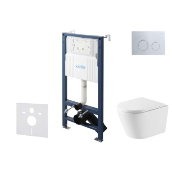 Tualetes poda komplekts Kielle Genesis Rāmis ar Klielle Nefia Vortex Rimless+ podu, SoftClose vāku un Gemini New II Hromētu Pogu 30528SS50