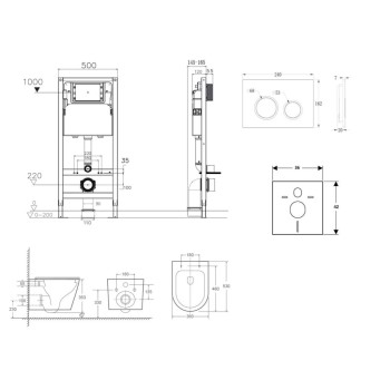 Tualetes poda komplekts Kielle Genesis Rāmis ar Klielle Nefia Vortex Rimless+ podu, SoftClose vāku un Gemini New II Hromētu Pogu 30528SS50