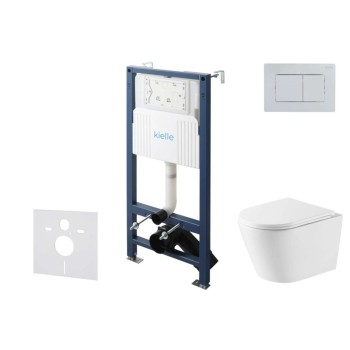 Tualetes poda komplekts Kielle Genesis Rāmis ar Klielle Nefia Vortex Rimless podu, SoftClose vāku un Gemini New III Hromētu pogu 30528SS53