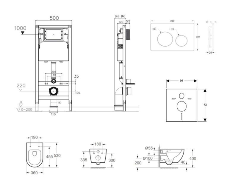 Tualetes poda komplekts Kielle Genesis Rāmis ar Klielle Oudee Rimless podu, SoftClose vāku un Gemini New I Hromētu Pogu 30528SS02