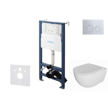 Tualetes poda komplekts Kielle Genesis Rāmis ar Klielle Oudee Rimless podu, SoftClose vāku un Gemini New II Hromētu Pogu 30528SS05