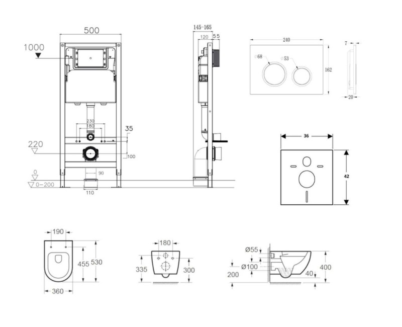 Tualetes poda komplekts Kielle Genesis Rāmis ar Klielle Oudee Rimless podu, SoftClose vāku un Gemini New II Hromētu Pogu 30528SS05