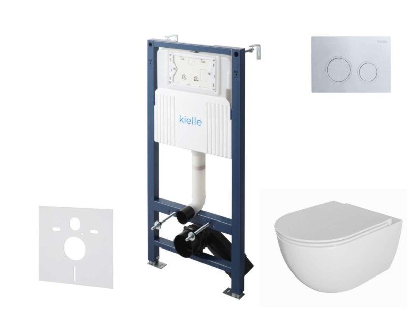 Tualetes poda komplekts Kielle Genesis Rāmis ar Klielle Oudee Rimless podu, SoftClose vāku un Gemini New II Hromētu Pogu 30528SS05