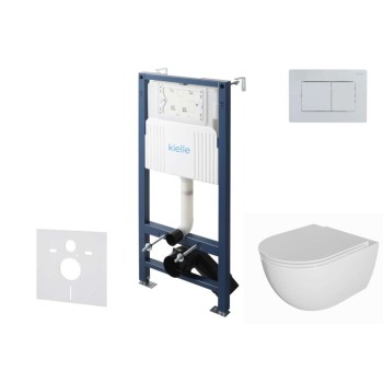 Tualetes poda komplekts Kielle Genesis Rāmis ar Klielle Oudee Rimless podu, SoftClose vāku un Gemini New II Hromētu Pogu 30528SS08