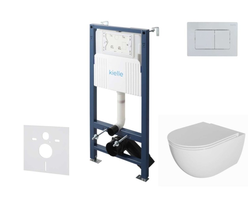 Tualetes poda komplekts Kielle Genesis Rāmis ar Klielle Oudee Rimless podu, SoftClose vāku un Gemini New II Hromētu Pogu 30528SS08