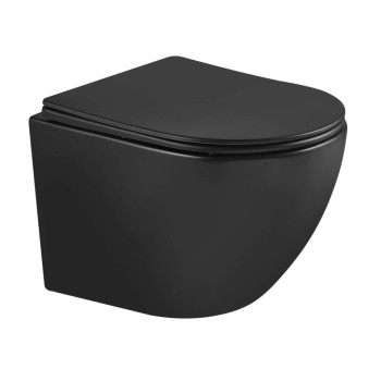 Tualetes poda komplekts Kielle Genesis Rāmis ar Klielle Oudee Vortex Rimless+ melnu podu, SoftClose vāku un Gemini New I Melnu Matētu Pogu 30528SS91