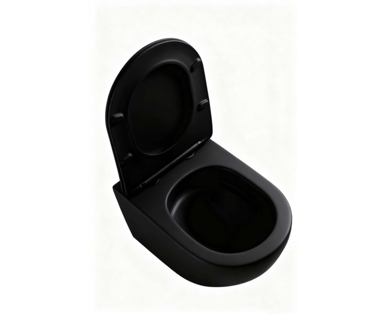 Tualetes poda komplekts Kielle Genesis Rāmis ar Klielle Oudee Vortex Rimless+ melnu podu, SoftClose vāku un Gemini New II Melnu Matētu Pogu 30528SS92