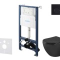 Tualetes poda komplekts Kielle Genesis Rāmis ar Klielle Oudee Vortex Rimless+ melnu podu, SoftClose vāku un Gemini New II Melnu Matētu Pogu 30528SS92